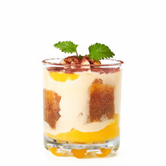 Traditional Italian dessert tiramisu in a glass isolated on white