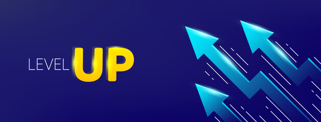 Level up with arrows on dark background. Inflation design concept for business or game. Abstract financial chart with arrow. Business arrow target direction to level up success in game. Vector