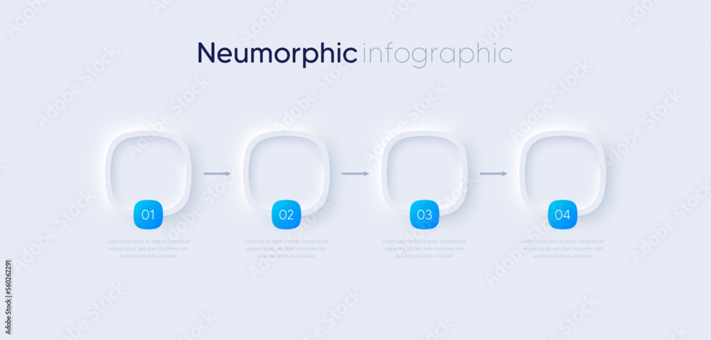 Poster business timeline chart template. neumorphic infographic 4 square steps. presentation process diagra