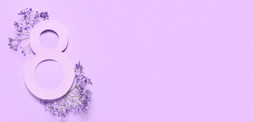 Creative greeting card for International Women's Day on lilac background with space for text