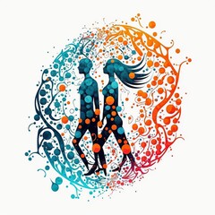 abstract illustration of a couple connecting with joy, AI generated image