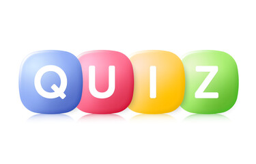Quiz logo with color bubbles icon. Answer question competition, Examination test and Questionnaire game. Color 3d quiz text. Trivia game logo design. Vector