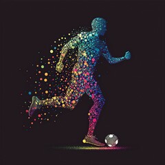Fototapeta na wymiar illustration, of transparent colored lines, forming the figure of a man playing soccer,image generated by AI.