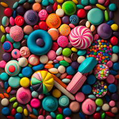 Fototapeta na wymiar Background with many sweets and candies. Generative AI. 