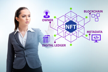 Businesswoman in NFT non fungible concept