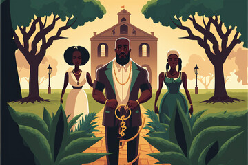 Black people, black slaves breaking free from plantation, breaking free from chains, black history, slave plantation, slaves