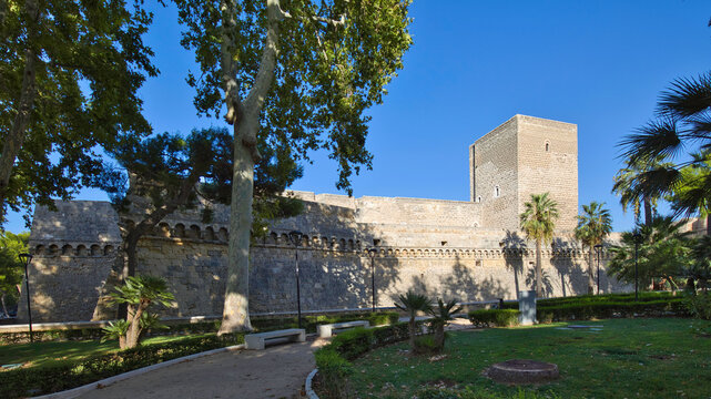 View from the Giardini Isabellla d'Aragona park to the Castello Svevo di Bari.