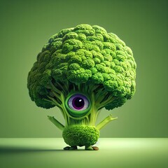 Cute Broccoli Character with Big Eyes