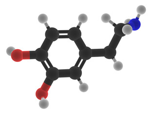 3D illustration of Dopamine Molecule (Neurotransmitter, antidepressive drug)