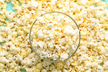 Bowl full of tasty popcorn, closeup