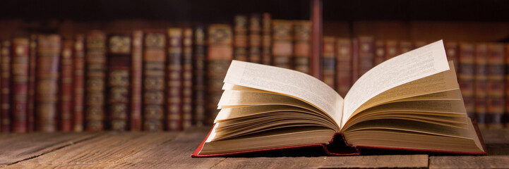 Vintage old hardback books. Education background. Back to school. Copy Space.