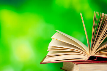 Vintage old hardback books. Education background. Back to school. Copy Space.