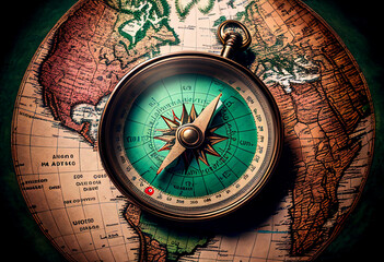 Fototapeta na wymiar compass on the old map. - travel and transportation concept..