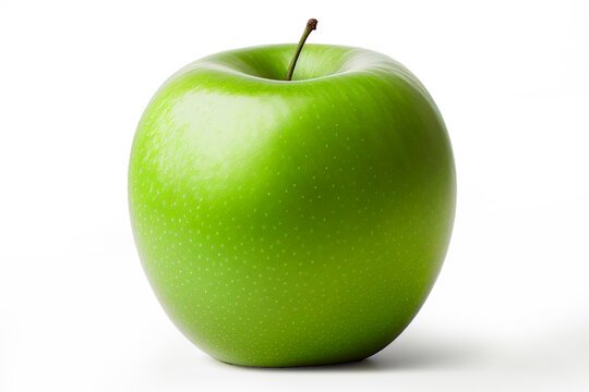 Close up green fresh juicy apple isolated on white background with clipping path. Full depth of field
