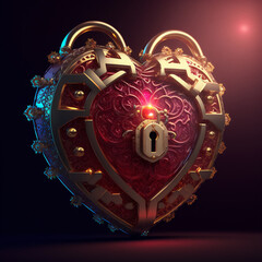 Heart shaped lock with inner fire of love. Valentine day concept. Created with Generative AI
