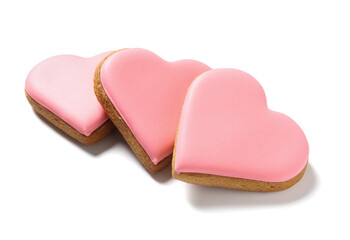 Sweet heart shaped cookies on white background. Valentine's Day celebration