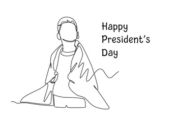 Single one line drawing Young boy smiling and wearing a flag on his shoulders. Presidents Day Concept. Continuous line draw design graphic vector illustration.