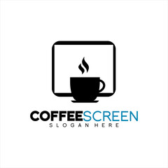 Hot coffee cup logo design with LCD screen.