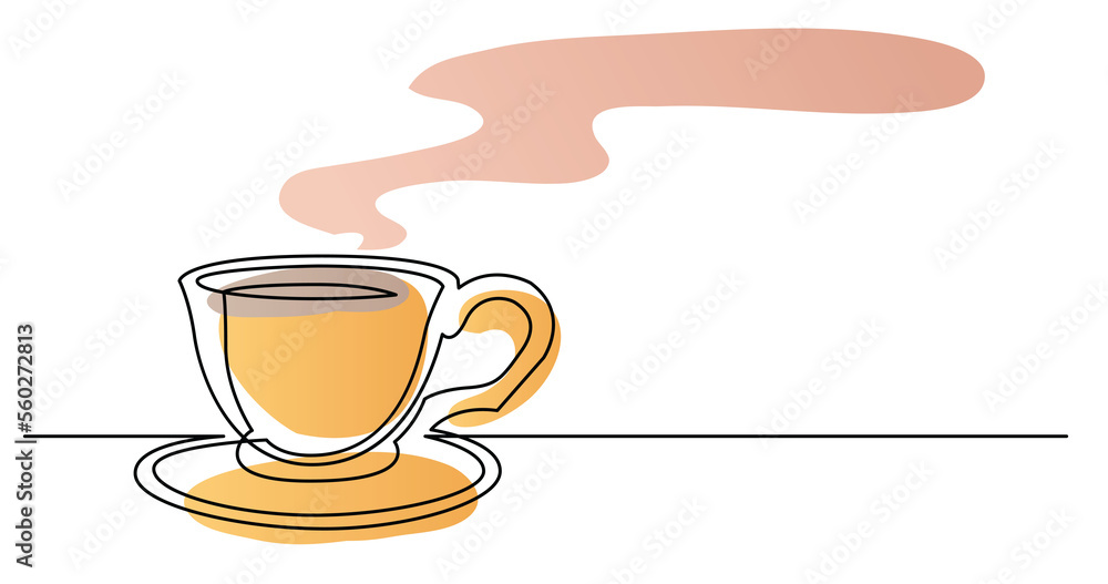 Aufkleber continuous line drawing of cup of coffee with saucer color - png image with transparent background