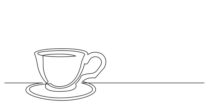 continuous line drawing of cup of coffee with saucer - PNG image with transparent background