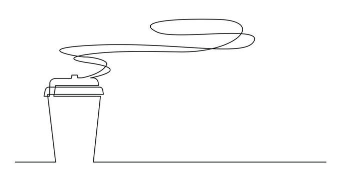 continuous line drawing of hot fresh aroma paper cup of coffee - PNG image with transparent background