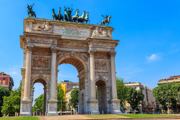 Fototapeta na wymiar Arch of Peace in Sempione Park, Milan, Lombardy, Italy
