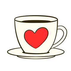 Cup with saucer. Valentine's day. Flat icon. Vector illustration