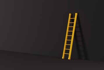 Ladder by the wall. Business concept, climbing to the top and achieving goals. Ladder touching and leaning against the wall. 3D render, 3D illustration.