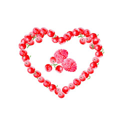 Heart of red berries hand-drawn in watercolor. Happy Valentine's 
 Day.  Modern print.  Wall art. Poster. Postcard.