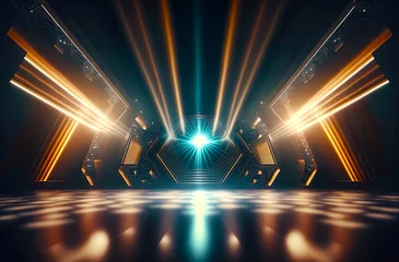 Fotobehang Laser show beams inside of musical club. Postproducted generative AI digital illustration. © LeArchitecto