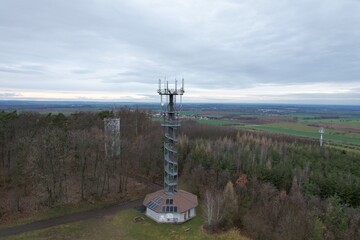 The ruins of the baroque castle and the Paulan monastery,Vysoka Lookout Tower aerial panorama...
