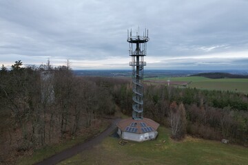 Vysoka Lookout Tower aerial panorama landscape view close to Kutna Hora city,hidden in the...