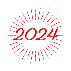 2024 シンプルなロゴ風の立体的な文字と太陽フレーム  
 赤色