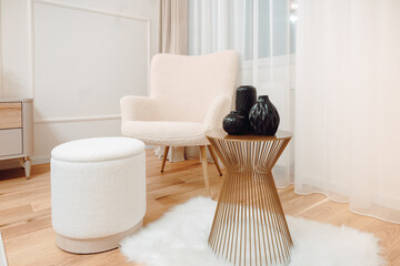 Fototapeta na wymiar Furniture and accessories in modern luxurious apartment