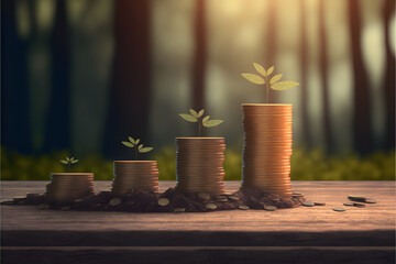 Building a Fortune: Left to Right stack of Gold Coins, Generative AI