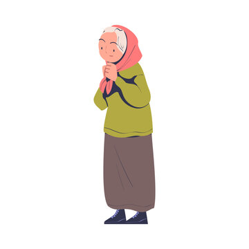 recommend clip art: Poor Homeless Senior Woman Waiting in Queue for Free Food and Donation Vector Illustration