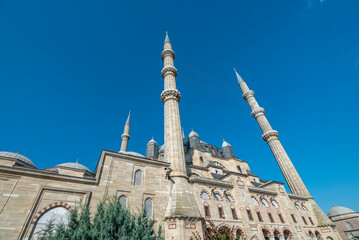 Fototapeta na wymiar View of Edirne city landmark Selimiye Mosque, masterpiece of Architect Sinan the head architect of ottoman empire with beautiful details and arts