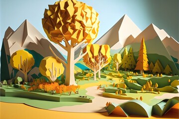 Papercraft landscape created with AI