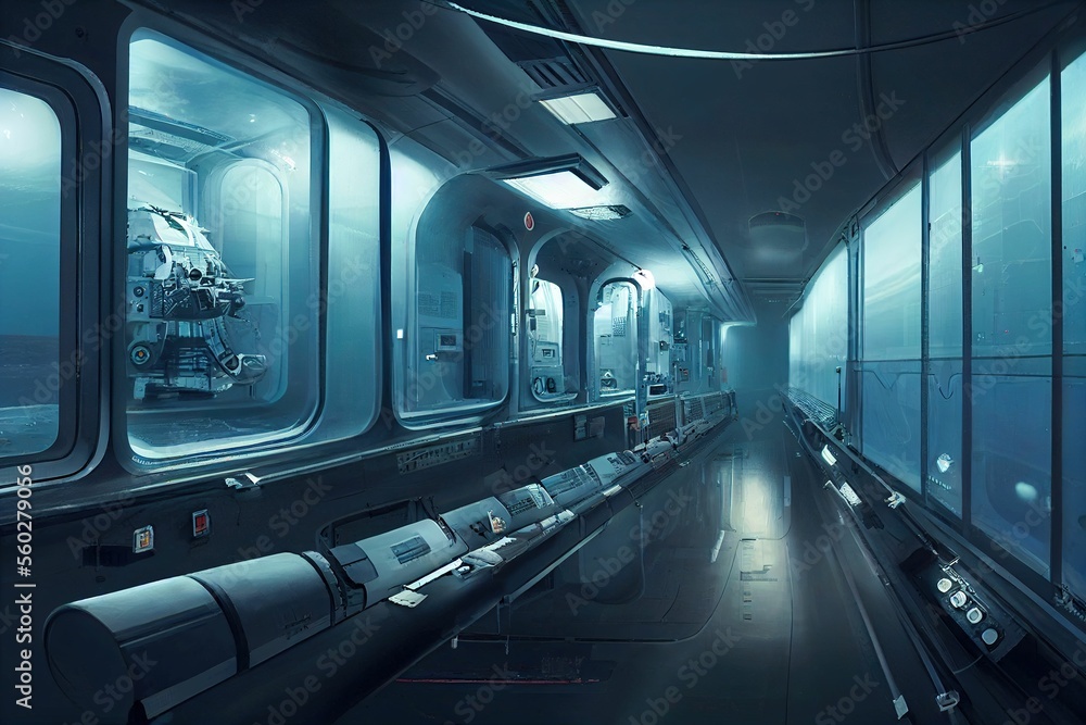 Poster scientific laboratory on space station. technology background and science concept ,made with generat