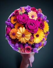 Beautiful flower bouquet, closeup view ,made with Generative AI