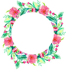 Watercolor frame border with leaves berries and flowers, spring summer wedding invitation design graphic resources 600 dpi PNG floral arrangement love, romance, botanical