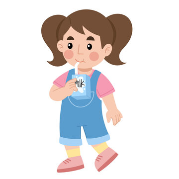 Child drinking boxed milk Illustration