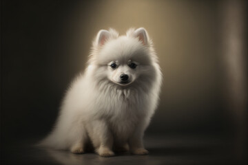 Dog portrait, American Eskimo, puppy,  dramatic light, Ai illustration