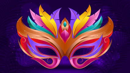 Brazilian carnival or mardi gras party mask with colorful confetti Celebration element design