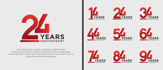 set of anniversary logo style red and black color on white background for celebration