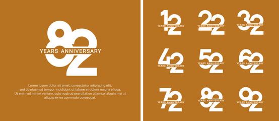 set of anniversary logo style white color on brown background for celebration