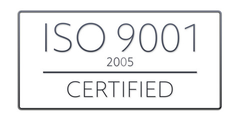 Iso 9001:2005 - standard certificate badge for quality management system. Button isolated on white background