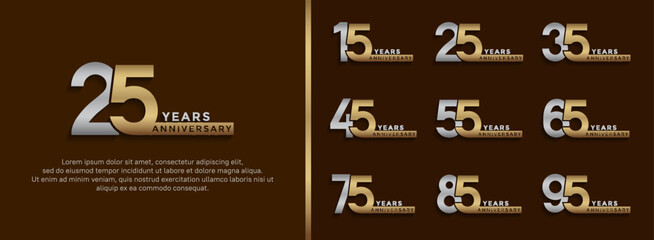 set of anniversary logo style silver and gold color on brown background for special moment