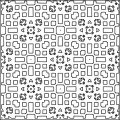 
Stylish texture with figures from lines.
Abstract geometric black and white pattern for web page, textures, card, poster, fabric, textile. Monochrome graphic repeating design. 