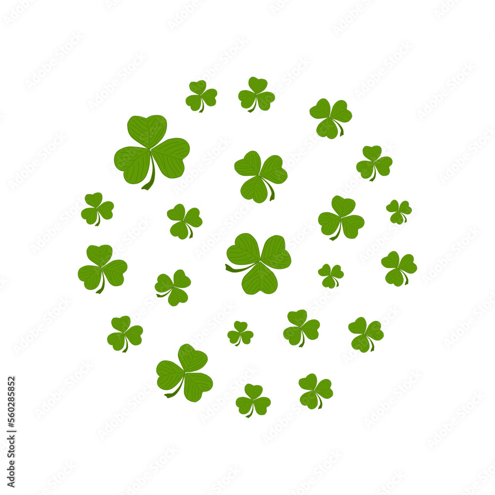 Poster shamrock clover leaf pattern in circle shape on white background. background with leaves of shamrock